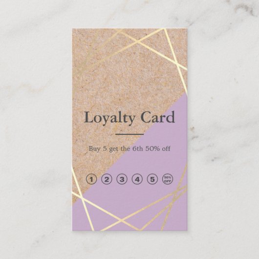 GeometricGold KraftPrint Lavender Loyalty Verticaa Visitekaartje (Voorkant)