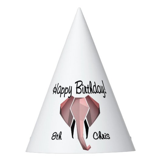 Geometrie Elephant Head Verjaardag Leeftijd en Naa Feesthoedjes (Voorkant)