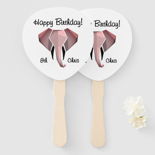 Geometrie Elephant Head Verjaardag Leeftijd en Naa Handwaaier (Voorkant en achterkant)