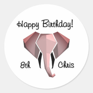 Geometrie Elephant Head Verjaardag Leeftijd en Naa Ronde Sticker