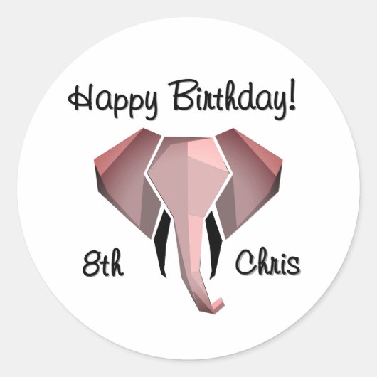 Geometrie Elephant Head Verjaardag Leeftijd en Naa Ronde Sticker (Voorkant)