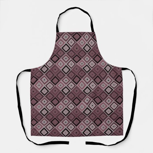 Geometrie etnische patchwork bruin bordeauxrood schort (Voorkant)