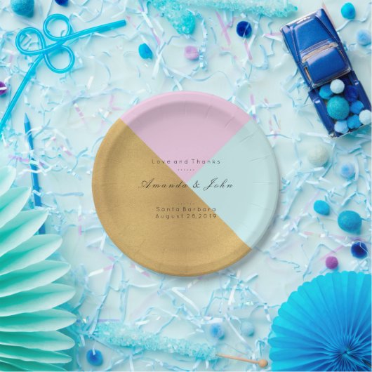 Geometrie Gepersonaliseerd Tiffany Pink Gold Weddi Papieren Bordje (Feest)