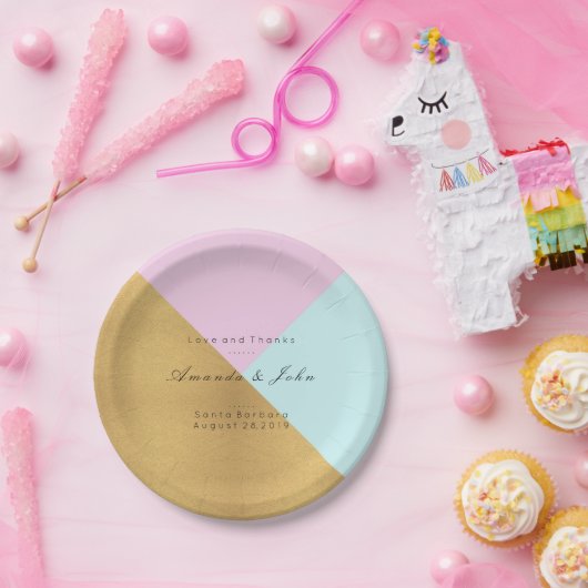 Geometrie Gepersonaliseerd Tiffany Pink Gold Weddi Papieren Bordje (Feest)