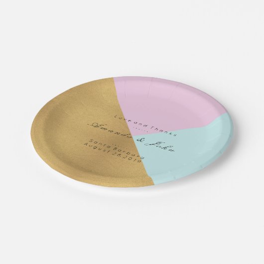 Geometrie Gepersonaliseerd Tiffany Pink Gold Weddi Papieren Bordje (Gekanteld)