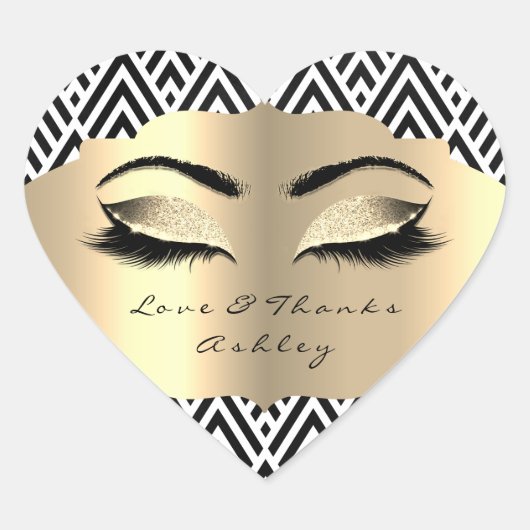 Geometrie Glitter Gold Lash Eyes Liefde & Bedankt  Hart Sticker (Voorkant)