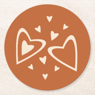 Geometrie in Love - crème op rode oker - afbeeldin Ronde Kartonnen Onderzetter