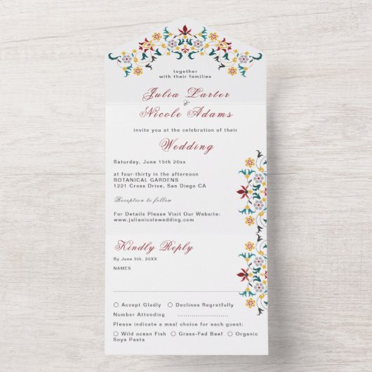 geometrie ingewikkelde klassieke motief bruiloft all in one uitnodiging (Binnen)