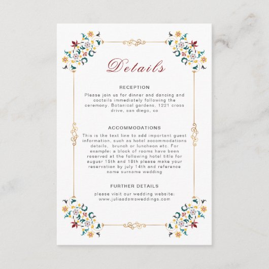  geometrie ingewikkelde klassieke motief bruiloft informatiekaartje (Voorkant)