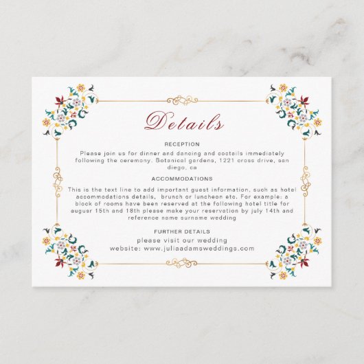  geometrie ingewikkelde klassieke motief bruiloft informatiekaartje (Voorkant)