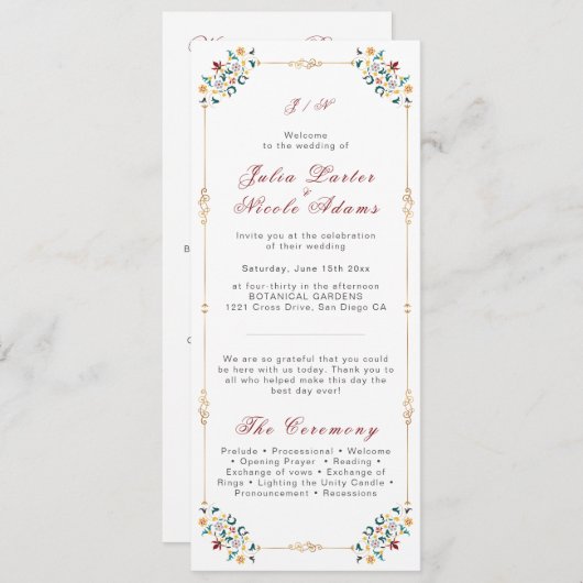 geometrie ingewikkelde klassieke motief bruiloft programmakaart (Voorkant / Achterkant)