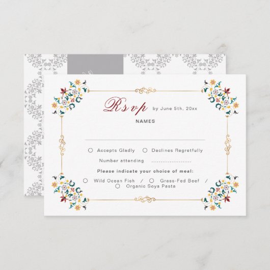  geometrie ingewikkelde klassieke motief bruiloft RSVP kaartje (Voorkant / Achterkant)