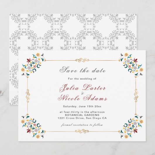  geometrie ingewikkelde klassieke motief bruiloft save the date (Voorkant / Achterkant)