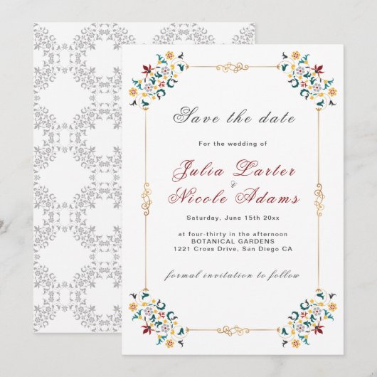 geometrie ingewikkelde klassieke motief bruiloft save the date (Voorkant / Achterkant)