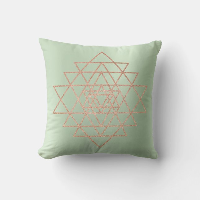 Geometrie Peach roze Rose Gold Triangles Greenery Kussen (Voorkant)