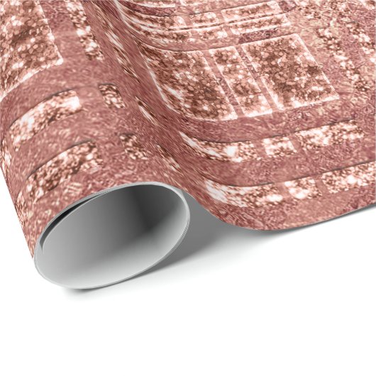 Geometrie Roos Goud Koperperzik Glitter Zebra Cadeaupapier (Rol Hoek)