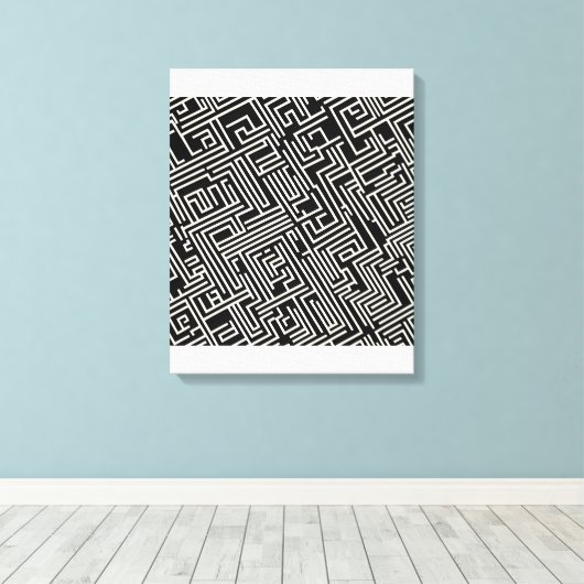 Geometrie zwart-wit doolhof – minimalistisch Abstr Canvas Afdruk (Insitu (Houten vloer))