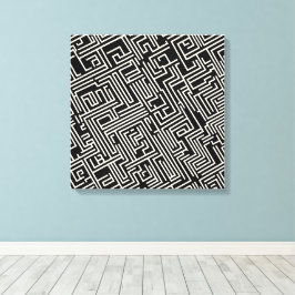 Geometrie zwart-wit doolhof – minimalistisch Abstr Canvas Afdruk
