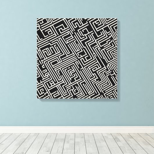 Geometrie zwart-wit doolhof – minimalistisch Abstr Canvas Afdruk (Insitu (Houten vloer))