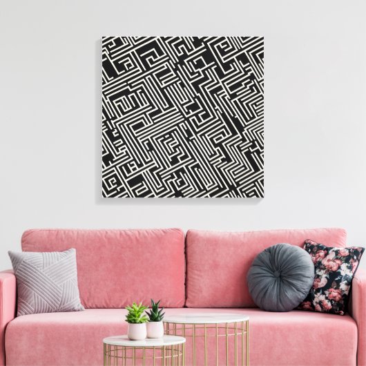 Geometrie zwart-wit doolhof – minimalistisch Abstr Canvas Afdruk (Insitu (Woonkamer))