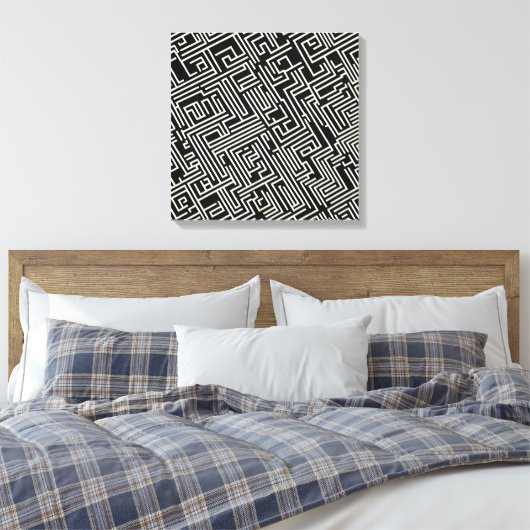 Geometrie zwart-wit doolhof – minimalistisch Abstr Canvas Afdruk (Insitu (Slaapkamer))