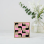 Geometrisch 020614 - zwart en roze vierkante visitekaartje (Staand voorkant)