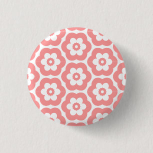 Geometrisch 290514 (3) - Zacht Roze op Wit Ronde Button 3,2 Cm