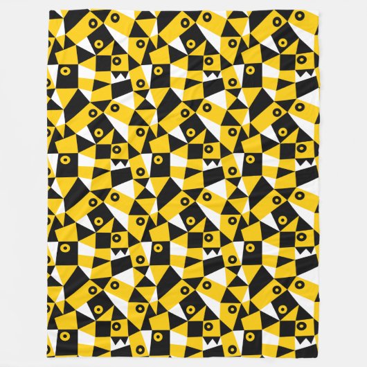 Geometrisch Abstract 030919 - Amber, Zwart en wit Fleece Deken (Voorkant)