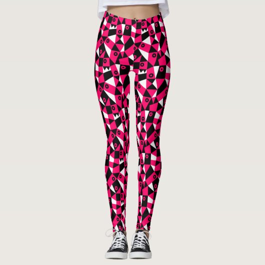 Geometrisch Abstract 030919 - Neon Red Leggings (Voorkant)