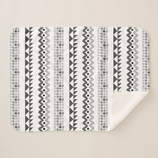 Geometrisch Abstract Aztec Grijs en Wit Sherpa Deken (Voorkant (horizontaal))