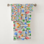 Geometrisch Abstract, blauw, goud, koraal, groen Bad Handdoek (Insitu)