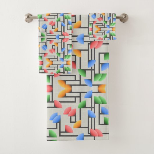 Geometrisch Abstract, blauw, goud, koraal, groen Bad Handdoek (Insitu)