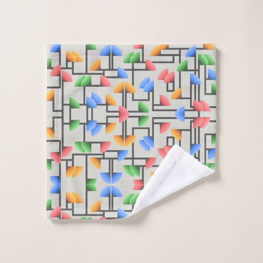 Geometrisch Abstract, blauw, goud, koraal, groen Bad Handdoek (Wasdoekje)