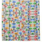 Geometrisch Abstract, blauw, goud, koraal, groen Douchegordijn (Voorkant)