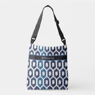 Geometrisch Abstract Blauw Patroon Gepersonaliseer Crossbody Tas