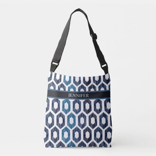 Geometrisch Abstract Blauw Patroon Gepersonaliseer Crossbody Tas (Voorkant)