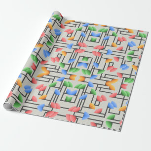 Geometrisch Abstract Blauw Roze Geel Groen Cadeaupapier