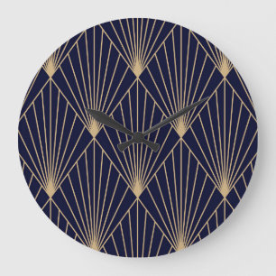 Geometrisch Abstract Donkerblauw Goud Grote Klok