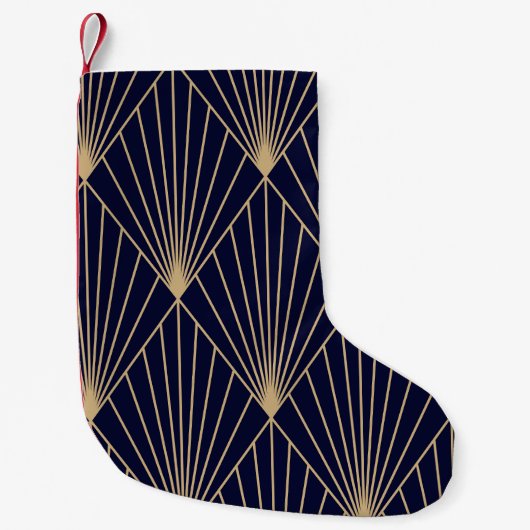 Geometrisch Abstract Donkerblauw Goud Kleine Kerstsok (Voorkant)