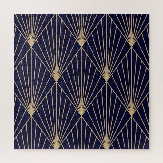 Geometrisch Abstract Donkerblauw Goud Legpuzzel (Verticaal)