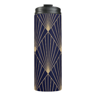 Geometrisch Abstract Donkerblauw Goud Thermosbeker