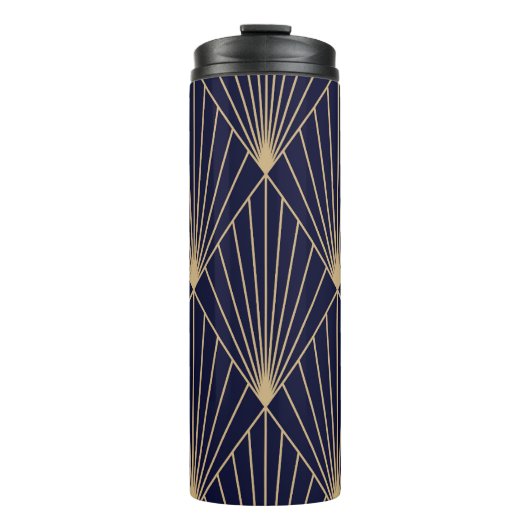 Geometrisch Abstract Donkerblauw Goud Thermosbeker (Voorkant)