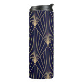 Geometrisch Abstract Donkerblauw Goud Thermosbeker (Gedraaid links)