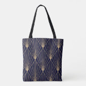 Geometrisch Abstract Donkerblauw Goud Tote Bag (Achterkant)