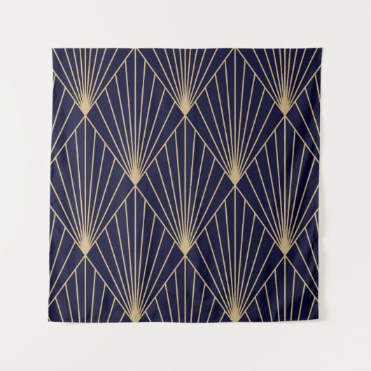 Geometrisch Abstract Donkerblauw Goud Wandkleed (Voorkant)