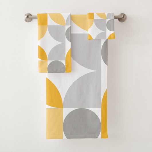 Geometrisch Abstract Geel Grijs Mid Century Modern Bad Handdoek (Insitu)