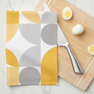 Geometrisch Abstract Geel Grijs Mid Century Modern Theedoek