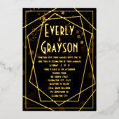 Geometrisch Abstract Lijst Gold Wedding Folie Uitnodiging (Voorkant)