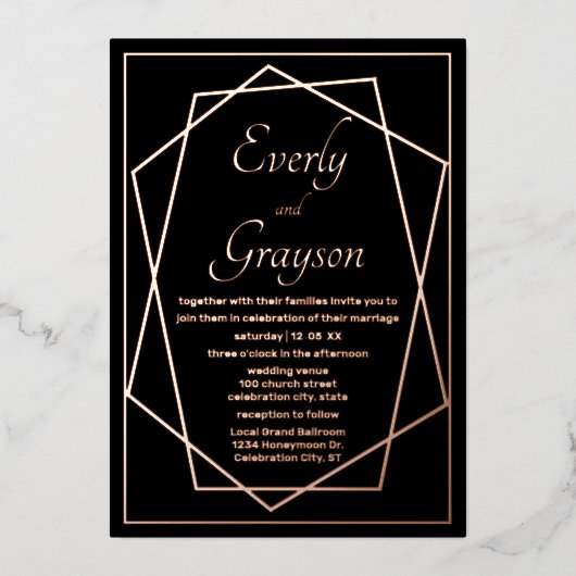 Geometrisch Abstract Lijst Roos Gold Wedding for Folie Uitnodiging (Voorkant)