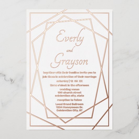 Geometrisch Abstract Lijst Roos Gold Wedding for Folie Uitnodiging (Voorkant)